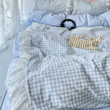 Popxstar shabby chic Korean Princess Style Lattice Double Layer Lace Bedding