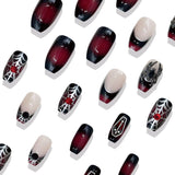 Popxstar  Red/Black Fake Nails 24Pcs Halloween Nails Press On Short Square French False Nails Patches Alloy Spider Designs for Party
