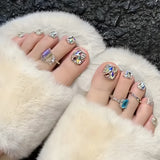Popxstar 24pcs Colorful Cat's Eye Fake Toenails Sets Dopamine Design Full Cover Nail Tips Short Square Press on Nails Reusable False Nail