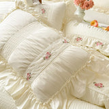 Popxstar Korean Princess Style Lace Ruffles Wedding Bedding Set Seersucker Washed Cotton Soft Duvet Cover Set Bed Sheet Pillowcase 3/4Pcs