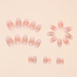 Popxstar  Blush Pink Press On Nails 24Pcs Almond Shiny Cat's Eyes Fake Nails Glossy Acrylic Stick-on False Nails Reusable DIY Manicure