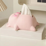 Cute Lying Pig Ceramic Tissue Box Reusable Decorative Ceramic Pig Tissue Box Ornament Household Paper Storage Box