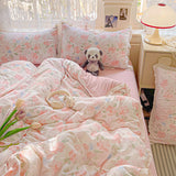 Popxstar  Ins Floral Bedding Set Princess Duvet Cover Set Bed Linen Flat Sheets Set 2 Pillowcases Single Double Queen Size Back To School