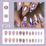 Popxstar 24pcs White Flower Fake Nail Tips Ins Yellow Pink Blush False Nails Wearable Full Cover European Almond Shaped Press on Nails
