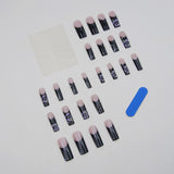 Popxstar  Extra Long Coffin Press On Nails 24Pcs Black French Fake Nails Pink Flower Shiny Rhinestone Designers Spicy Women False Nails