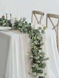 Popxstar 1pc Artificial Eucalyptus Leaves Greenery Garland Faux Plant Spring Vines with White Flowers Berries for Wedding Home Party Deco