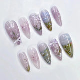 Popxstar 24pcs Sweet False Nail Patches Detachable Fake Nail Tips With Bowknots Love Heart Pearl Design Pink Almond Korean Press On Nail
