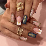 Popxstar 24pcs Glitter Short Square Fake Nails Sets Rhinestones French Design False Nail Tips Reusable Pink Press on Nails Tips Manicure
