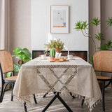 Popxstar  Table Cloth Plain Color Hollow Splicing Small Fresh Dining Table Cloth Restaurant Tablecloth