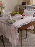 Popxstar Rustic Pink Mirror Flower Lace Tablecloth, Living Room Bedroom Dining Table Tablecloth, Wedding Festival Home Table Decoration