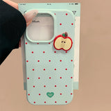 Korean Red Polka Dots Cute 3D Apple Slices Phone Case for IPhone 13 14 16 15 17 Pro Max Shockproof Protective Soft Cover Case