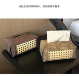 Popxstar Vine Woven Tissue Box Aesthetic Tissue Case Living Room Coffee Table Napkin Holder Antique Wood Grain Tissue Box Holder