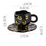 Popxstar  Creative Halloween Ceramic Mug Disc Set Household Kitchen Coffee Cup Plates Pumpkin Bat Milk Oat Breakfast Cup Set Festival Gift