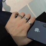 Popxstar  Vintage Pink Roman Numerals Cool Rings Set for Women Rock Hip Hop Twist Geometry Open Ring Fashion Ins Jewelry Gifts