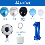Popxstar 32pcs Football Balloons Set 30inch Blue 0-9 Number Football Foil Balloon Round Soccer Globos For Baby Shower Boys Birthday Party