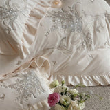 Popxstar  lily of the valley Embroidery Ruffles Princess Bedding Set Velvet Warm Winter Duvet Cover Flat/Fitted Bed Sheet Pillowcases 4Pcs