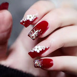 Popxstar  Manicure Press on Nails White Flowers Fake Nials False Nails Ballerina French Long