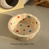 Popxstar  Instagram Style Yogurt Polka Dot Lace Bowl Cute Girlish Heart Breakfast Ceramic Home Oat Bowl