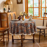 Home Decoration Round Tablecloth Pastoral Floral Jacquard Thickened Table Cloth with Tasseles Party Kitchen Dining Table Cover