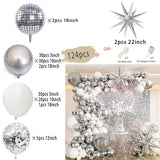 Popxstar Silver White Sequin Disco Balloon Garland Arch Kit 4D Silver Starburst Foil Balloons for Birthday Party Decorations Supplie