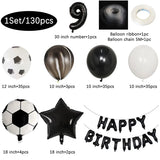Popxstar  130Pcs Football Helium Foil Balloons Birthday Party Decorations Kids Boy 123456th Black Number Ball Soccer Party Globos Supplies