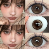 Popxstar  0~-8.00 Degree Color Contact Lenses with Prescription 1 Pair Myopia Brown Lenses Dark Soft Beautiful Pupil Iris Lenses
