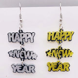 Popxstar New Year Acrylic Earrings Happy New Year English Letter Patchwork Earrings Drop Earrings for Women Jewelry Christmas Gifts