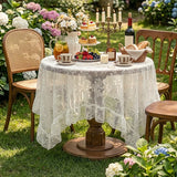 Embroidered Lace Table Cloth French Artistic Ruffled Table Cover Elegant Hollowed Out Home Anti-Slip Linen Decorative Tablecloth