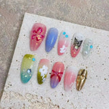 Popxstar 10Pcs Short Almond Handmade Press on Nails Peach Fake Nails Wearable Stick-on Nails False Nail Накладные Ногти Uñas Postizas