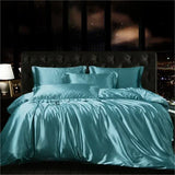 Popxstar High-end Blending Natural Mulberry Silk Bedding Set Luxury Satin Silky Queen Size Duvet Cover Set with Sheets King Size Bed Set