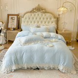 Popxstar  4Pcs Vintage French Romantic Lace Ruffles Carved Velvet Warm Winter Princess Bedding Set Duvet Cover Set Bed Sheet Pillowcases