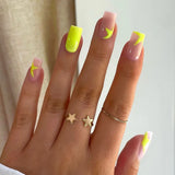 Popxstar  Y2K Girls Almond Fake Nails Gradient Blue Press on Nail Star Printed Full Cover Wearable False Nails Tips for Women DIY Manicure