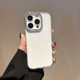 Popxstar  Metal Lens Diamond DIY Frame Transparent TPU Mobile Phone Back Cover Case for iPhone 11 12 13 14 15 16 Pro Max Soft Cover Fundas