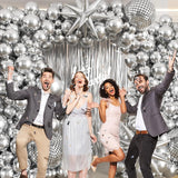 Popxstar Disco Silver Balloon Arched Flower Ring Set, with a Metallic Silver Tassel Background, Suitable for Birthday Parties in 2024