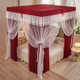 4 Doors Double Layer Shading Quadrate Mosquito Net Four Season Bed Curtain Canopy Tents with Frame Home Decor