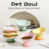 Floral Design Flower Shape Ceramic Cat Bowl Anti-Tip Anti-Slip Elevated Cat Bowl Tall Footed Oblique Mouth Raised Pet Bowl Cats
