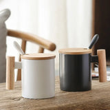 Popxstar  310ML Ceramic Coffee Mug with Wooden Handle & Lid Milk Cup Couple's Mug Office Kitchen Water Cup Drinkware Gift Box Set