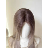 Popxstar Wig Long Straight Mixed Color Chocolate Gray 24 Inch Women's Lace Wig Natural Color Synthetic Wig for Cosplay