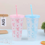 700ml With Lids Sippy Summer Sippy Cup Pink Bow Large Capacity Water Bottle Juice Milk Cup Cold Mug
