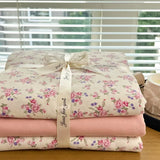 Popxstar  Ins floral print Bedding set knitted cotton Flat sheet set Four pieces duvet cover double layer-yarn 4Pcs lovely Fitted sheet