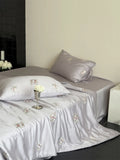 Popxstar  60S Lyocell Bamboo Fiber Flower Embroidery Summer Quilt Bedding Set Soft Silky Thin Comforter Blanket With Bed Sheet Pillowcases
