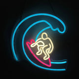 Dimmable Surfing Neon Sign with Wave and Surfer Design Blue Yellow Red LED Light for Beach Bar Bedroom Wall Decor Gift