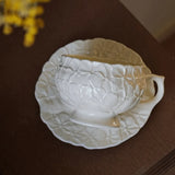 Popxstar  French Cream Relief Coffee Cups Set  Cafe Afternoon Tea Coffee Cups Retro Cappuccino Flower Patterned Cup Unique Creativity Gift