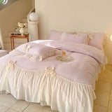 Popxstar shabby chic Ruffle Lace Edge Sweet Princess Style Nature Soft Skin Friendly 4pcs Bedding set Bed Sheet Pillowcases Twin Queen King