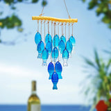 Popxstar  Blue glass sea wind chimes, outdoor glass wind chimes, handcrafted fish wind chimes, large glass wind chimes, beach parties, wed