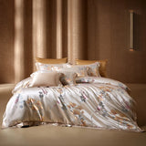 Popxstar  22 Momme Natural Mulberry Silk Luxury Bedding Set Yarn-dyed Jacquard Silk Cotton Duvet Cover Flat Sheet With Pillowcases 4Pcs
