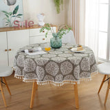 Popxstar  Cotton Linen Nordic Round Tablecloth Yellow Striped  White Tassel Lace Christmas Tree Dining Table Cover Washable Table Cloth