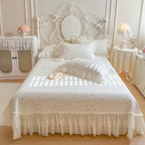 Popxstar  Floral Lace Ruffles 100% Cotton Double Yarn Soft Bedding Set Duvet Cover Quilted Bedspread Bed Skirt Bed Sheet Set Pillowcases
