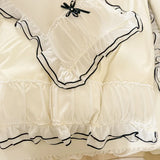Popxstar Kawaii Seersucker Bedding Set For Girls Princess Bow Ruffle Lace Bed Skirt Skin-Friendly Solid Color Duvet Cover Sets Queen King