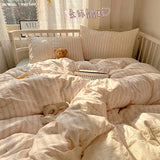 popxstar Striped Princess Bedding Set INS Nordic Girls Soft Washed Cotton Bed Flat Sheet Twin Queen Size Duvet Set Pillowcase Bed Linens